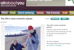 Screengrab of the first page of the feature on UK's most romantic spots